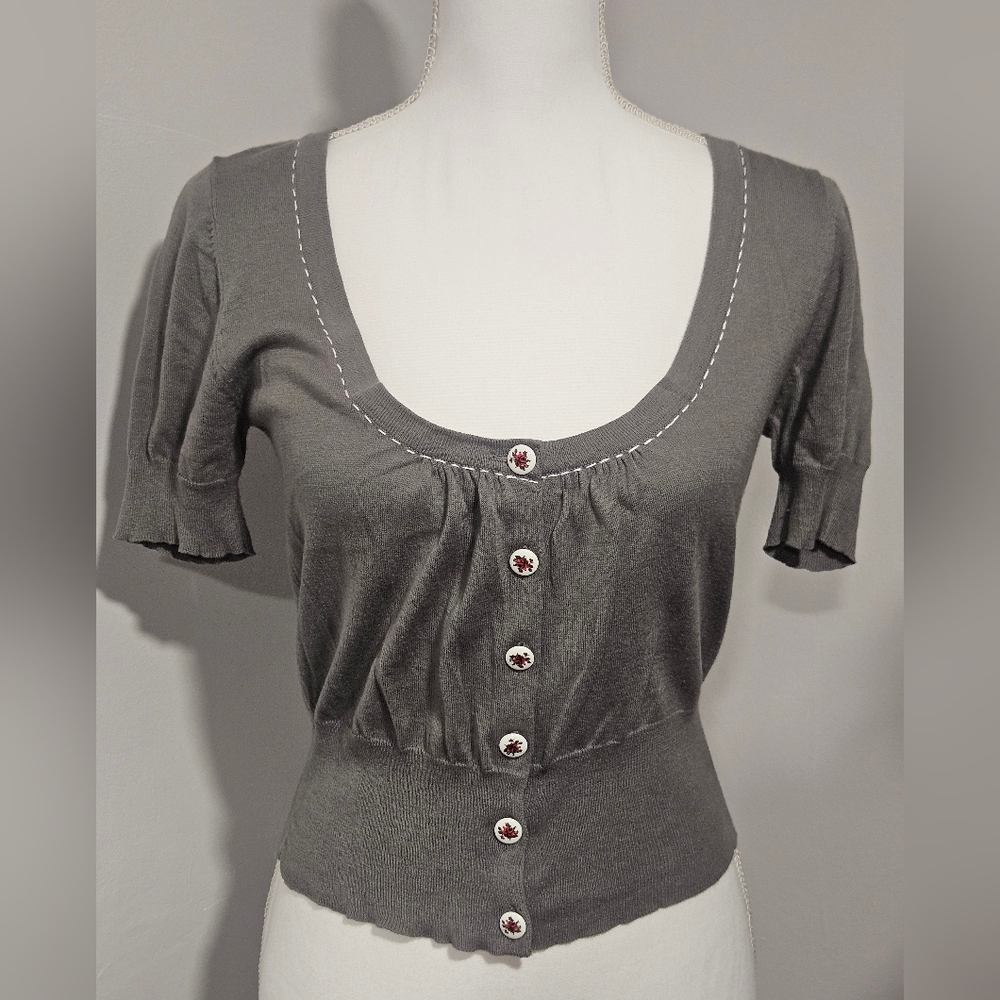 NICK AND MO 100% Cotton Square Neck Cropped Cardigan Detailed Button Women SZ L